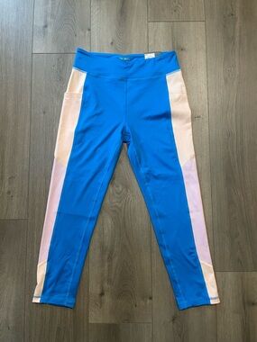 tek gear Blue Leggings with Pink and Cream Side Panels